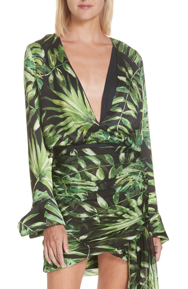 Women's Caroline Constas Daria Leaf Print Silk Bodysuit - Black