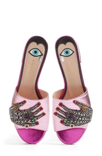 Women's Gucci Wangy Embellished Slide Sandal Us / 36eu - Pink