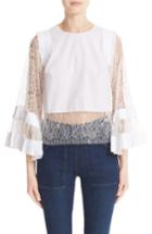 Women's Adam Lippes Lace Trim Bell Sleeve Blouse