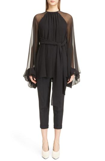 Women's Saint Laurent Silk Georgette Tunic Us / 44 Fr - Black