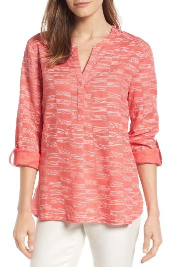 Women's Nic+zoe Little Lines Linen Roll Sleeve Top