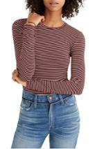 Women's Madewell Stripe Crewneck Thong Bodysuit, Size - Red