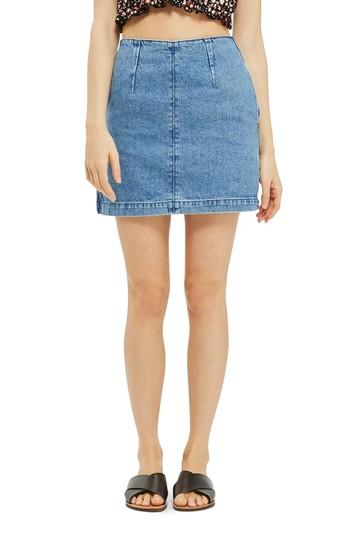 Women's Topshop A-line Denim Miniskirt Us (fits Like 6-8) - Blue