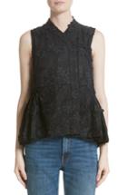 Women's Co Floral Embroidered Peplum Top - Black