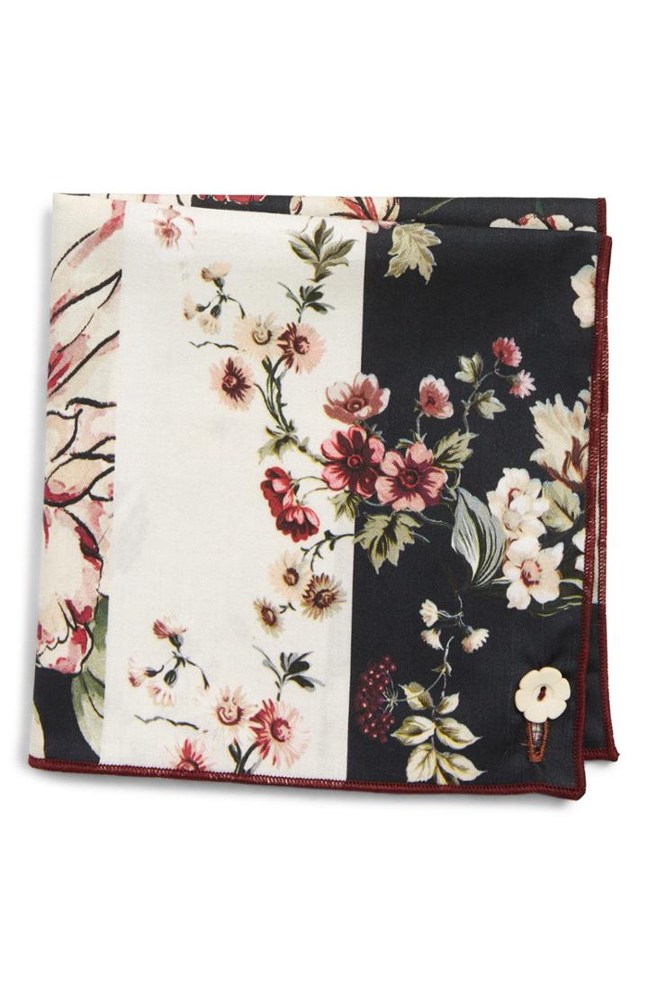 Men's Armstrong & Wilson Floral Cotton Pocket Square, Size - Burgundy