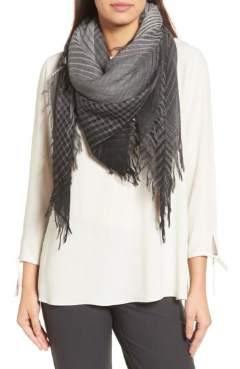 Women's Eileen Fisher Sparkle Check Wool Blend Scarf, Size - Grey
