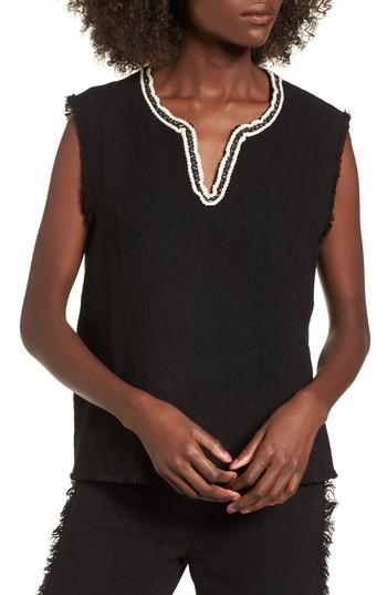 Women's Moon River Rope Trim Tank - Black