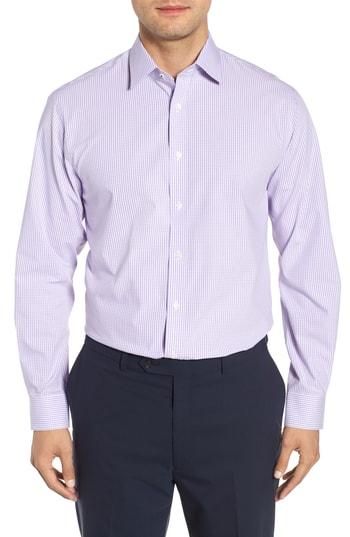 Men's Nordstrom Men's Shop Tech-smart Traditional Fit Stretch Check Dress Shirt 32/33 - Purple