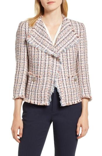 Women's Anne Klein Cotton Blend Tweed Fringe Jacket - White
