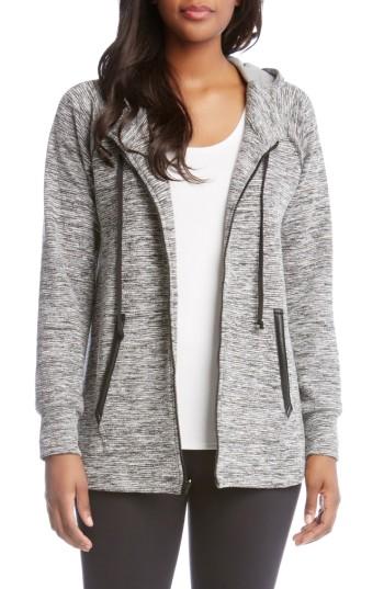 Women's Karen Kane Faux Leather Trim Zip Hoodie - Black
