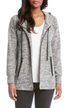 Women's Karen Kane Faux Leather Trim Zip Hoodie - Black