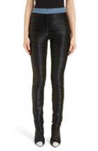 Women's Balmain Denim Trim Plisse Jersey Leggings Us / 40 Fr - Black