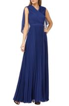 Women's Kay Unger Capelet Sleeves Pleated Evening Dress - Blue