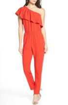 Women's Fraiche By J One-shoulder Ruffle Jumpsuit - Red