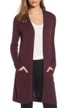 Petite Women's Halogen Long Open Front Cardigan, Size P - Burgundy