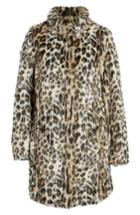 Women's Dorothy Perkins Leopard Print Faux Fur Funnel Coat Us / 10 Uk - Beige