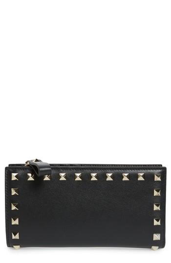 Women's Valentino Garavani Rockstud Continental Leather Wallet - Black