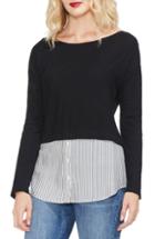 Women's Vince Camuto Stripe Hem Mixed Media Top, Size - Black
