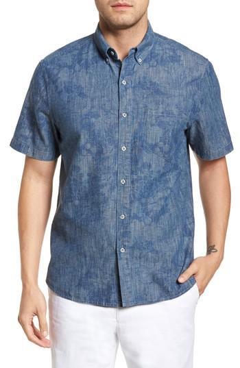 Men's Tommy Bahama Seaspray Floral Cotton & Linen Sport Shirt - Blue