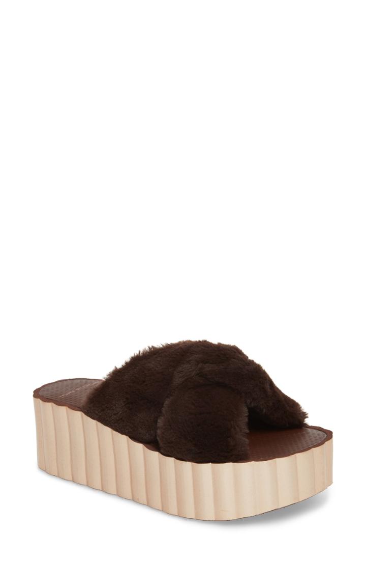 Women's Tory Burch Faux Fur Scallop Platform Slide Sandal