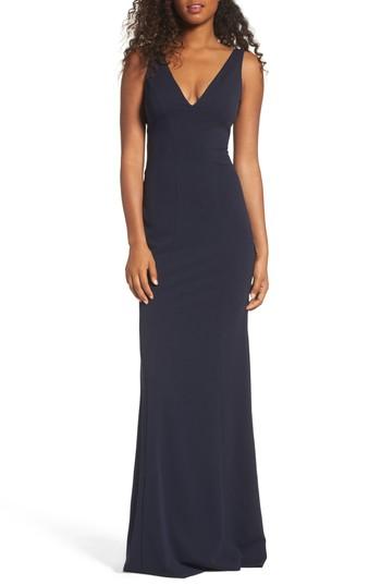 Women's Katie May Mischka V-neck Crepe Gown - Blue