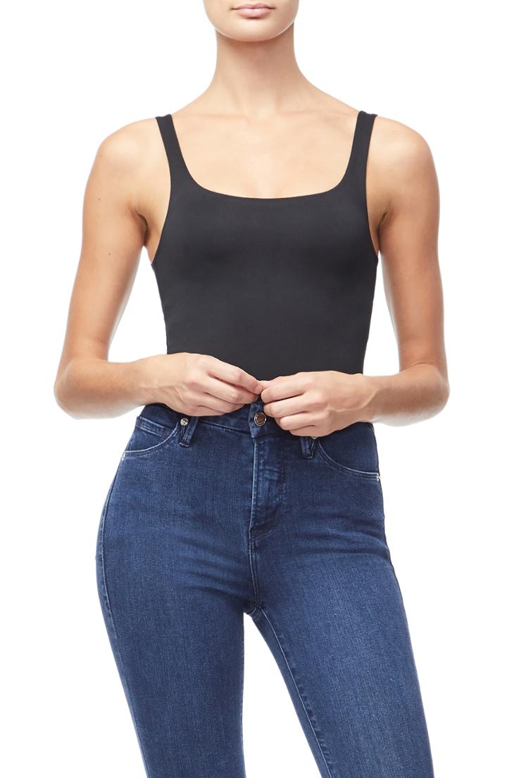 Women's Good American Square Neck Thong Bodysuit - Black
