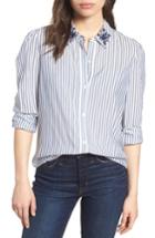 Women's Vince Camuto Embroidered Collar Stripe Shirt, Size - Blue