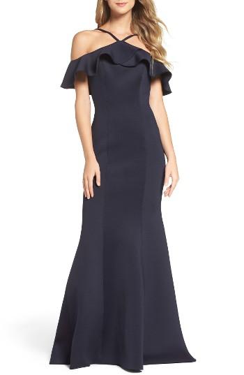 Women's La Femme Off The Shoulder Mermaid Gown - Blue