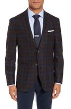 Men's Jkt New York Trim Fit Plaid Wool Blend Sport Coat L - Brown