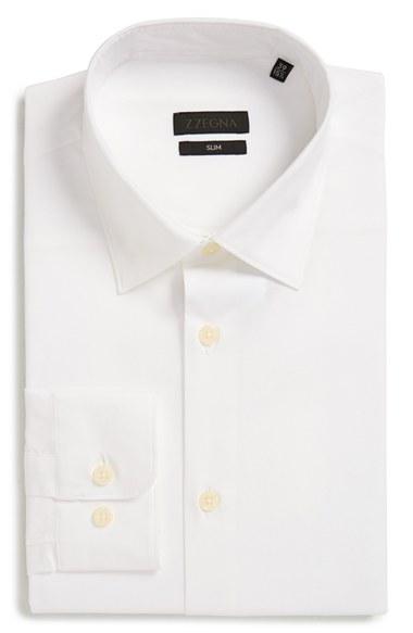 Men's Z Zegna Slim Fit Solid Stretch Dress Shirt Eu - White