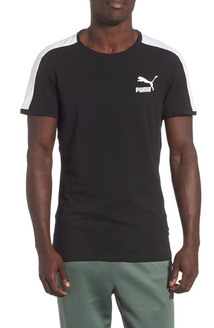 Men's Puma Slim Fit Classics T7 T-shirt, Size - Black