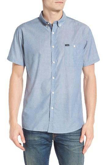 Men's Brixton 'central' Trim Fit Short Sleeve Chambray Woven Shirt, Size - Blue