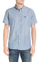 Men's Brixton 'central' Trim Fit Short Sleeve Chambray Woven Shirt, Size - Blue