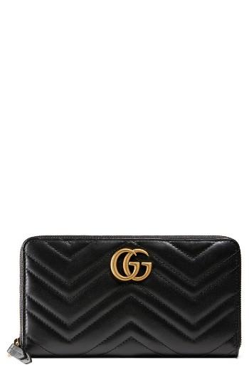 Women's Gucci Gg Marmont Matelasse Leather Zip-around Wallet - Black