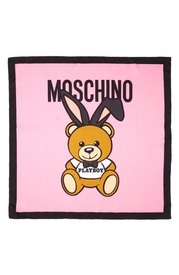 Women's Moschino Playboy Bear Silk Scarf, Size - Pink