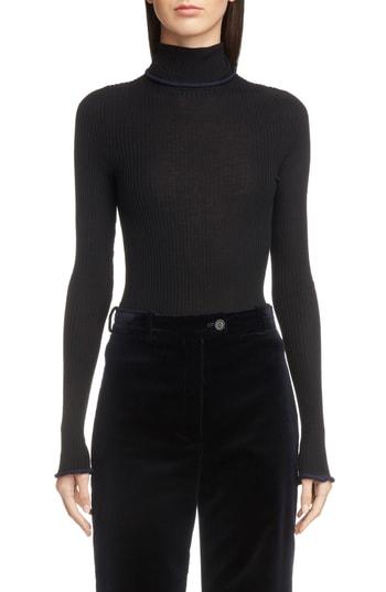 Women's Acne Studios Ribbed Wool Turtleneck Sweater - Black