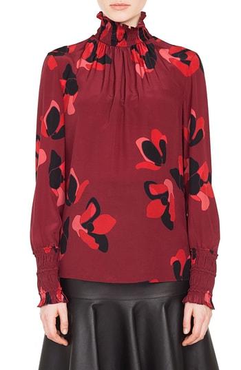 Women's Akris Punto Anemone Print Silk Blouse - Burgundy