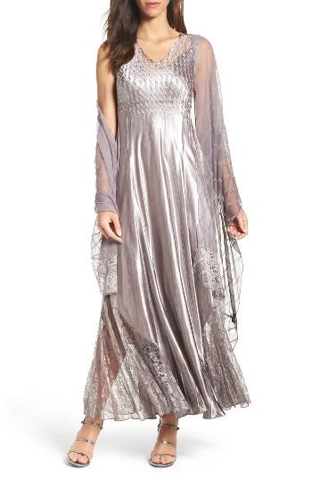 Women's Komarov Maxi Dress & Shawl - Metallic