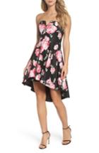 Women's Sequin Hearts Floral High/low Strapless Dress - Black