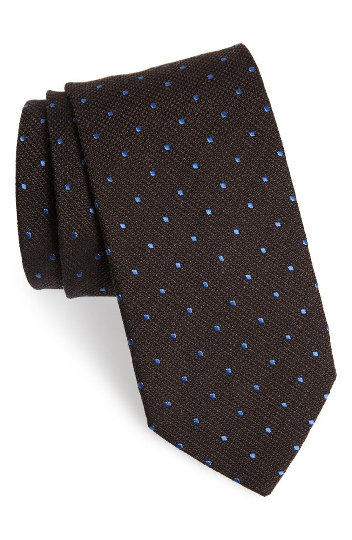 Men's Eton Dot Cotton Blend Tie, Size - Brown