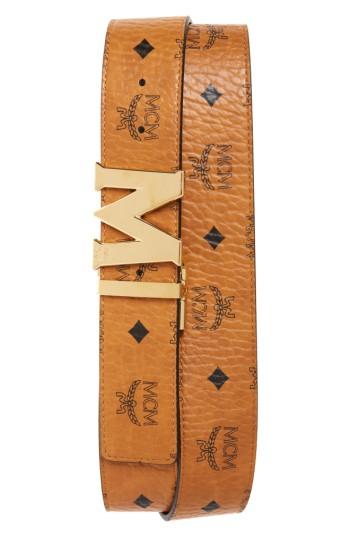Men's Mcm Reversible Signature Leather Belt, Size - Ruby Red