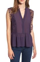 Women's Hinge Pointelle Knit Button Cuff Top - Red