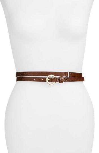 Women's Something Navy Faux Crocodile Double Wrap Stretch Belt - Brown