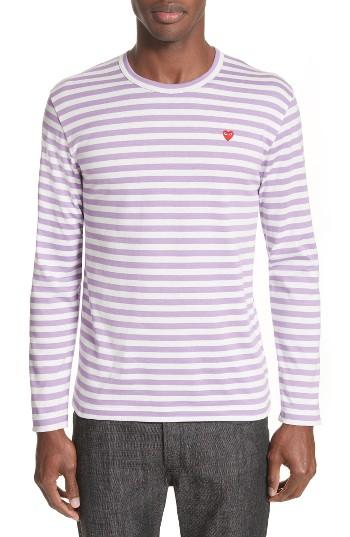 Men's Comme Des Garcons Play Long Sleeve Stripe Crewneck T-shirt - Purple