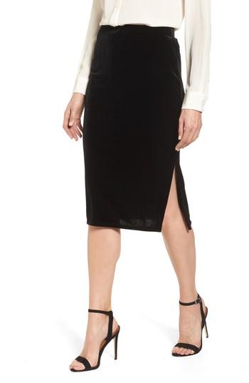 Women's Halogen Velvet Pencil Skirt - Black