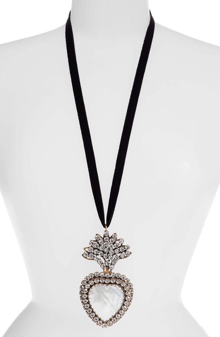 Women's Tory Burch Crystal Mother Of Pearl & Crystal Locket Necklace
