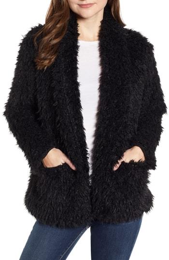 Women's Love, Fire Woobie Faux Fur Jacket - Black