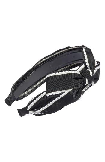 Cara Big Bow Stripe Headband, Size - Black
