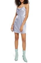 Women's Topshop Cowl Neck Satin Mini Slipdress Us (fits Like 0) - Blue