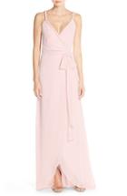 Women's Ceremony By Joanna August 'parker' Twist Strap Chiffon Wrap Gown - Pink